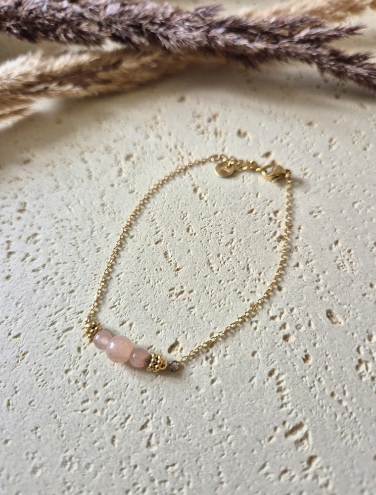 Bransoletka z różowym kryształem i 16K złotem| Biżuteria na Dzień Mamy z Dedykacją | Prezent dla Mamy