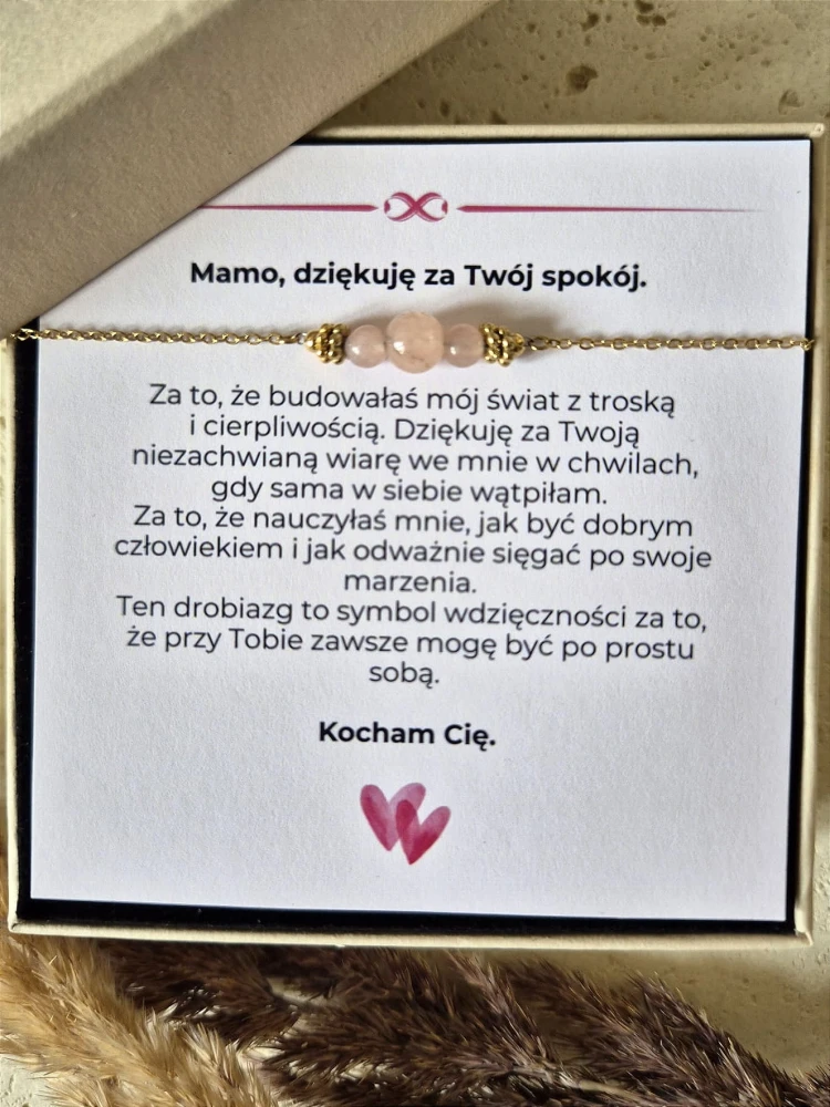 Naszyjnik z różowym kryształem i 16K złotem| Biżuteria na Dzień Mamy z Dedykacją | Prezent dla Mamy