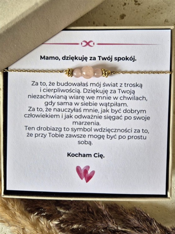 Naszyjnik z różowym kryształem i 16K złotem| Biżuteria na Dzień Mamy z Dedykacją | Prezent dla Mamy