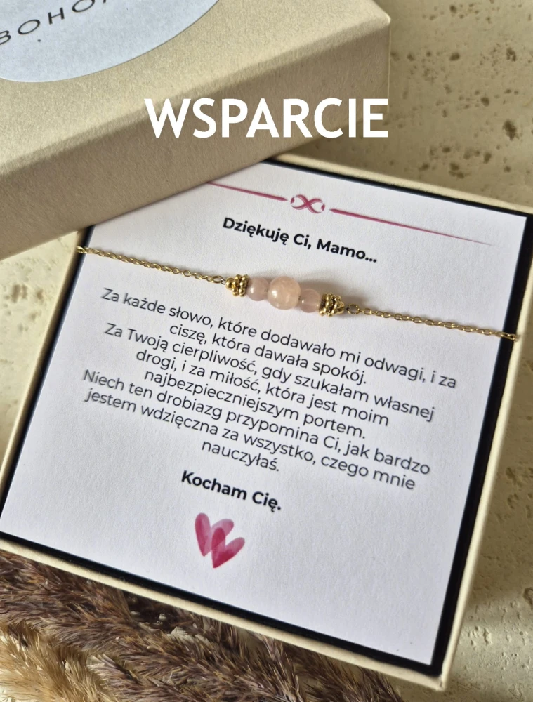 Naszyjnik z różowym kryształem i 16K złotem| Biżuteria na Dzień Mamy z Dedykacją | Prezent dla Mamy