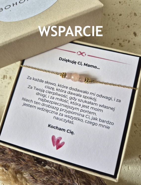 Naszyjnik z różowym kryształem i 16K złotem| Biżuteria na Dzień Mamy z Dedykacją | Prezent dla Mamy