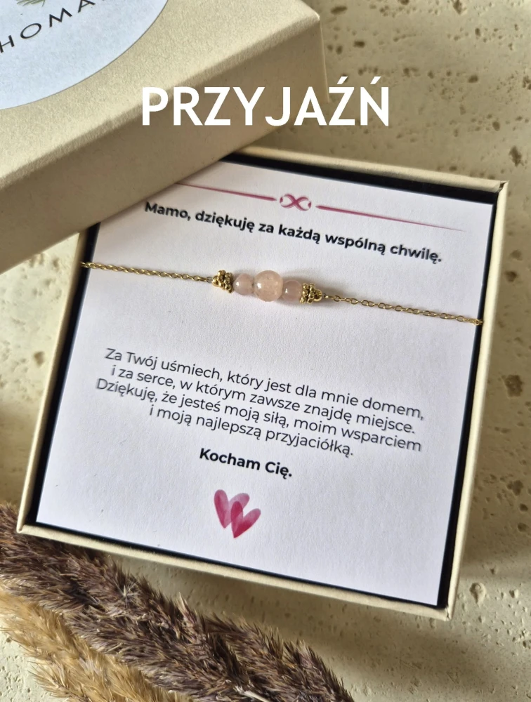 Naszyjnik z różowym kryształem i 16K złotem| Biżuteria na Dzień Mamy z Dedykacją | Prezent dla Mamy