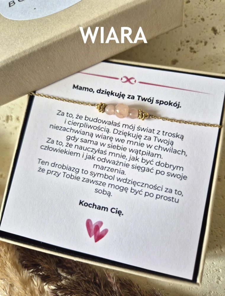 Naszyjnik z różowym kryształem i 16K złotem| Biżuteria na Dzień Mamy z Dedykacją | Prezent dla Mamy