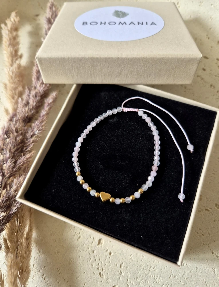 Bransoletka regulowana z kwarcem różowym | Biżuteria na Dzień Mamy z Dedykacją | Prezent dla Mamy