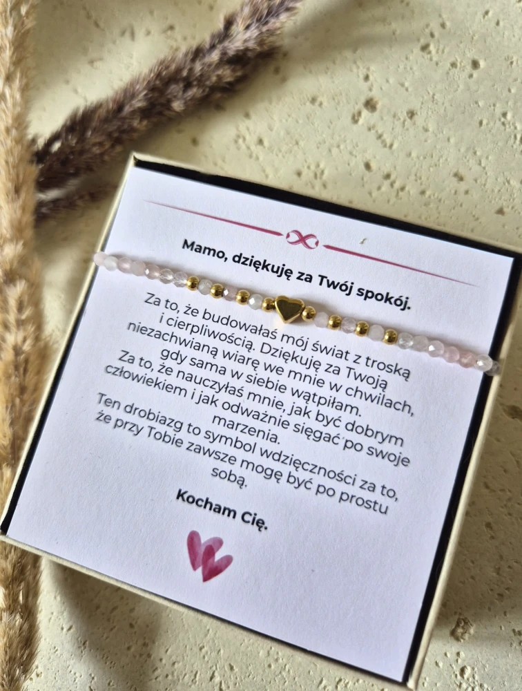 Bransoletka regulowana z kwarcem różowym | Biżuteria na Dzień Mamy z Dedykacją | Prezent dla Mamy