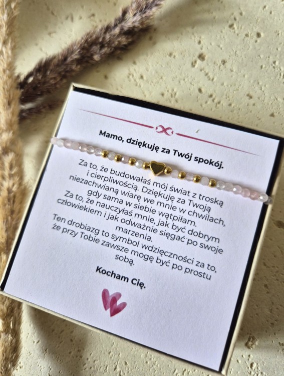 Bransoletka regulowana z kwarcem różowym | Biżuteria na Dzień Mamy z Dedykacją | Prezent dla Mamy