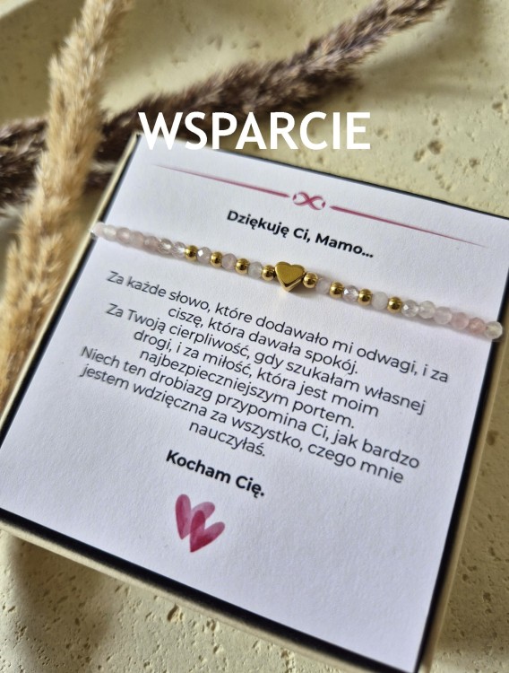 Bransoletka regulowana z kwarcem różowym | Biżuteria na Dzień Mamy z Dedykacją | Prezent dla Mamy