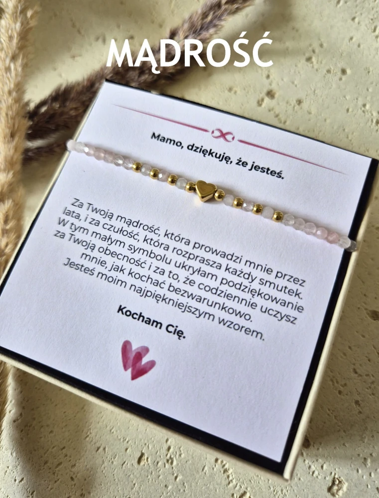 Bransoletka regulowana z kwarcem różowym | Biżuteria na Dzień Mamy z Dedykacją | Prezent dla Mamy