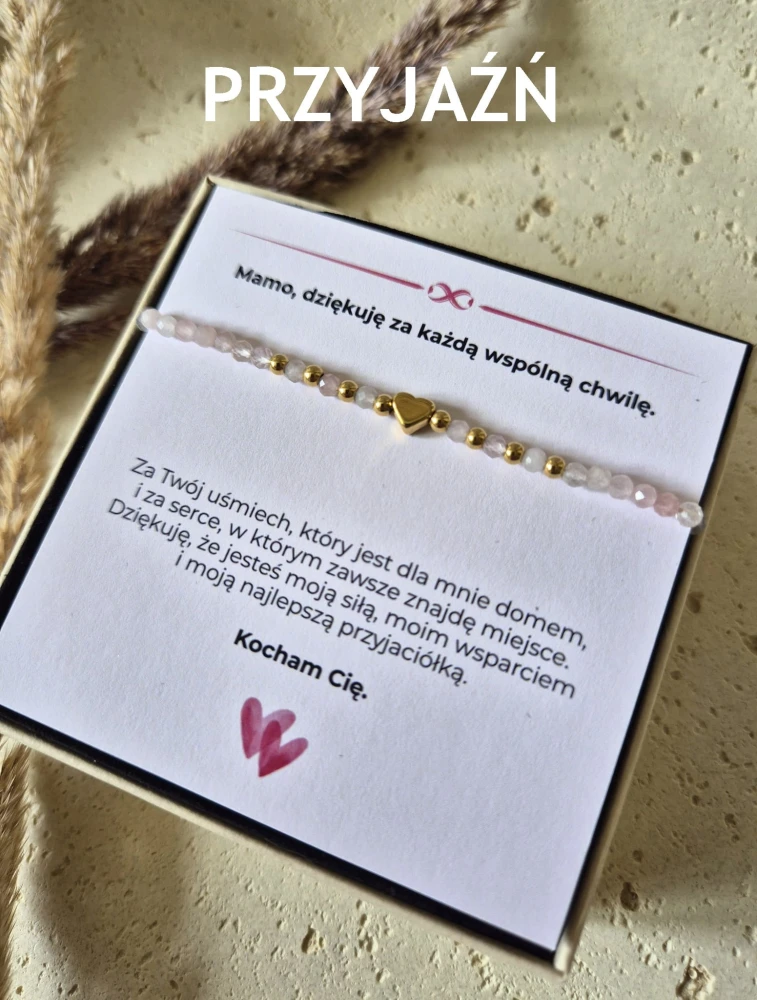 Bransoletka regulowana z kwarcem różowym | Biżuteria na Dzień Mamy z Dedykacją | Prezent dla Mamy