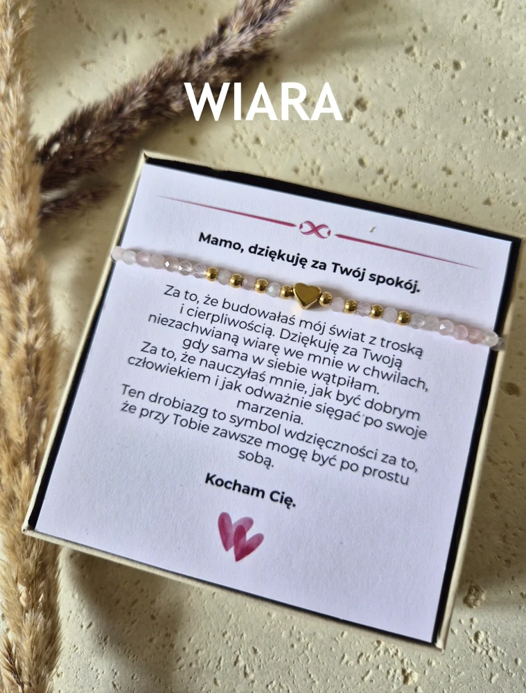 Bransoletka regulowana z kwarcem różowym | Biżuteria na Dzień Mamy z Dedykacją | Prezent dla Mamy