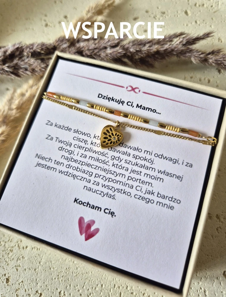 Podwójna Bransoletka Jadeit i Awenturyn Serce złocone 16K | Biżuteria na Dzień Mamy | Prezent z dedykacją