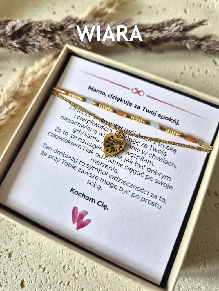 Podwójna Bransoletka Jadeit i Awenturyn Serce złocone 16K | Biżuteria na Dzień Mamy | Prezent z dedykacją