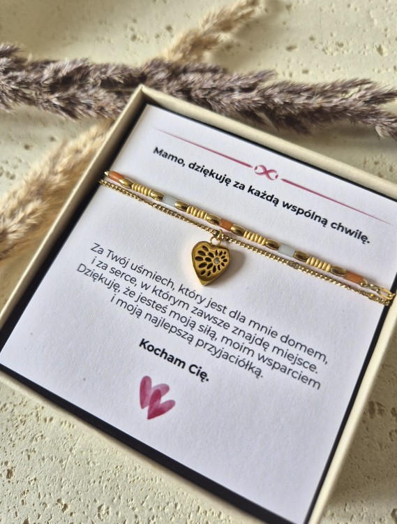 Podwójny Naszyjnik Jadeit i Awenturyn Serce złocone 16K | Biżuteria na Dzień Mamy | Prezent z dedykacją