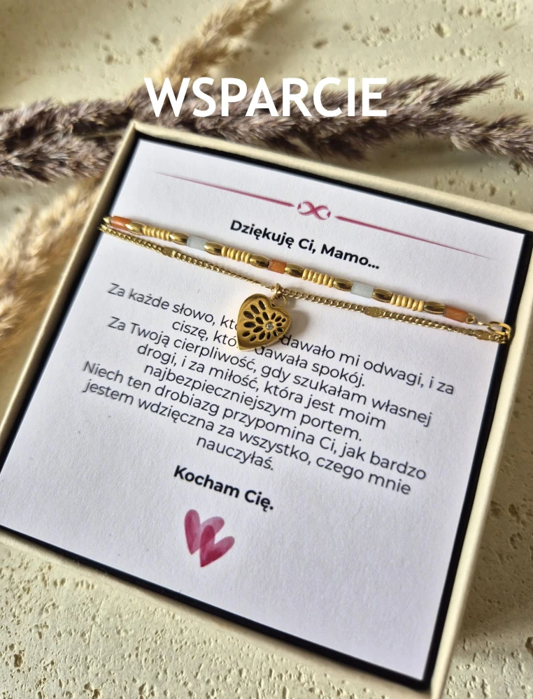 Podwójny Naszyjnik Jadeit i Awenturyn Serce złocone 16K | Biżuteria na Dzień Mamy | Prezent z dedykacją