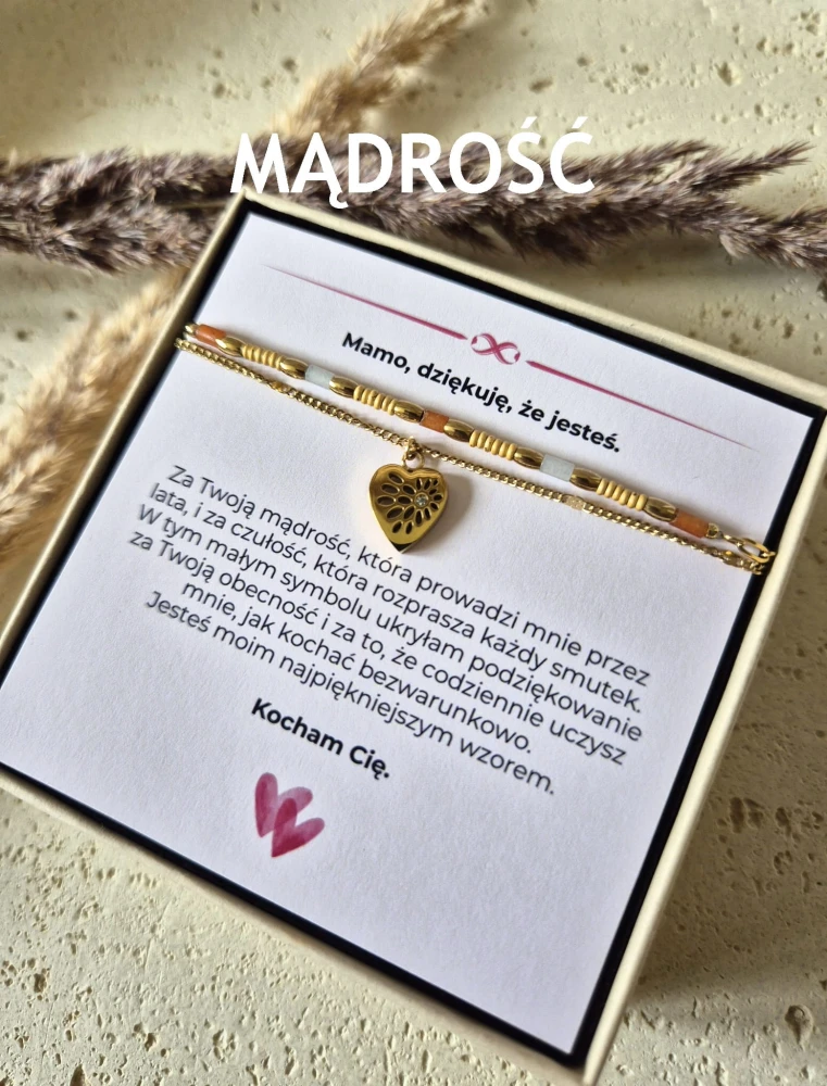 Podwójny Naszyjnik Jadeit i Awenturyn Serce złocone 16K | Biżuteria na Dzień Mamy | Prezent z dedykacją