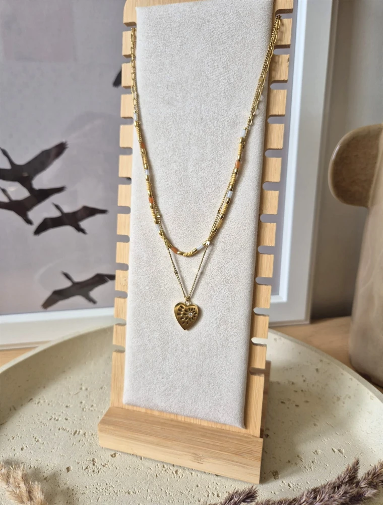 Podwójny Naszyjnik Jadeit i Awenturyn Serce złocone 16K | Biżuteria na Dzień Mamy | Prezent z dedykacją