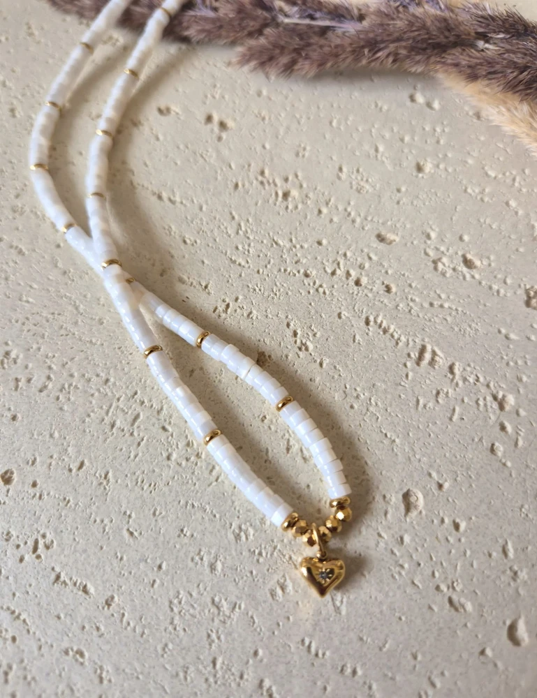 Naszyjnik z Sercem Muszla Naturalna Pozłacana 16K | Biżuteria na Dzień Mamy | Prezent z Dedykacją