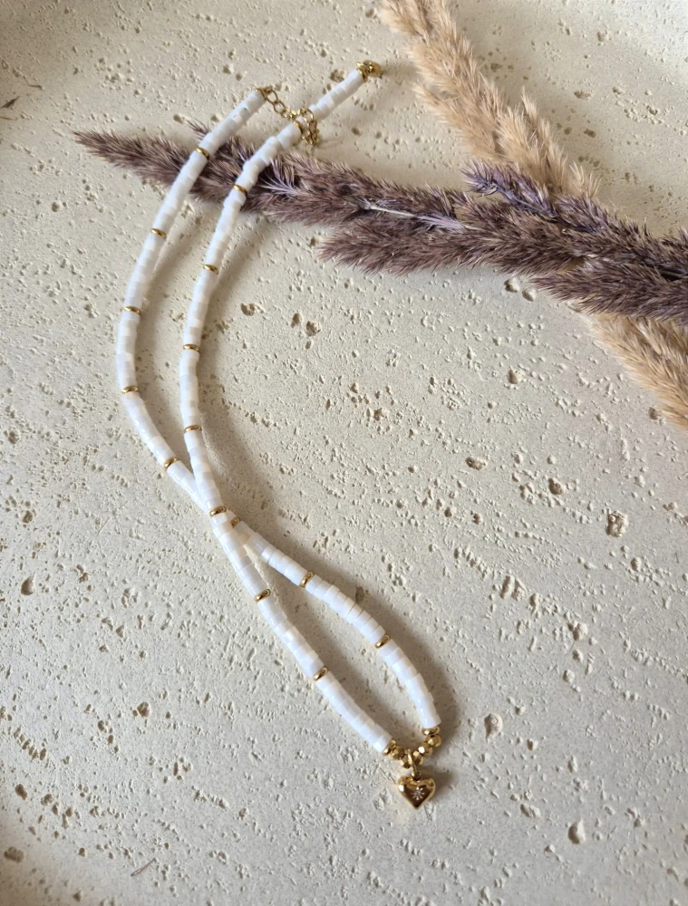 Naszyjnik z Sercem Muszla Naturalna Pozłacana 16K | Biżuteria na Dzień Mamy | Prezent z Dedykacją