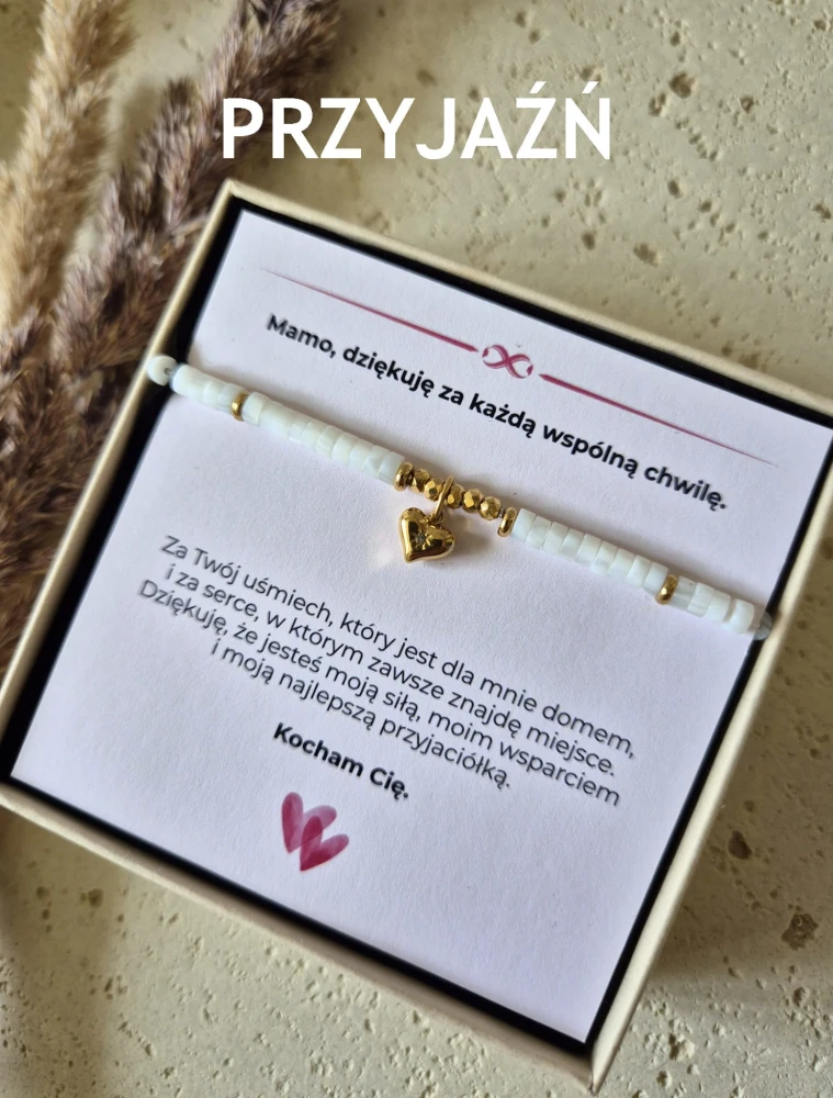 Naszyjnik z Sercem Muszla Naturalna Pozłacana 16K | Biżuteria na Dzień Mamy | Prezent z Dedykacją