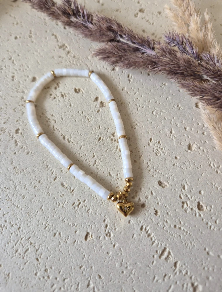 Bransoletka z Sercem Muszla Naturalna Pozłacana 16K | Biżuteria na Dzień Mamy | Prezent z Dedykacją