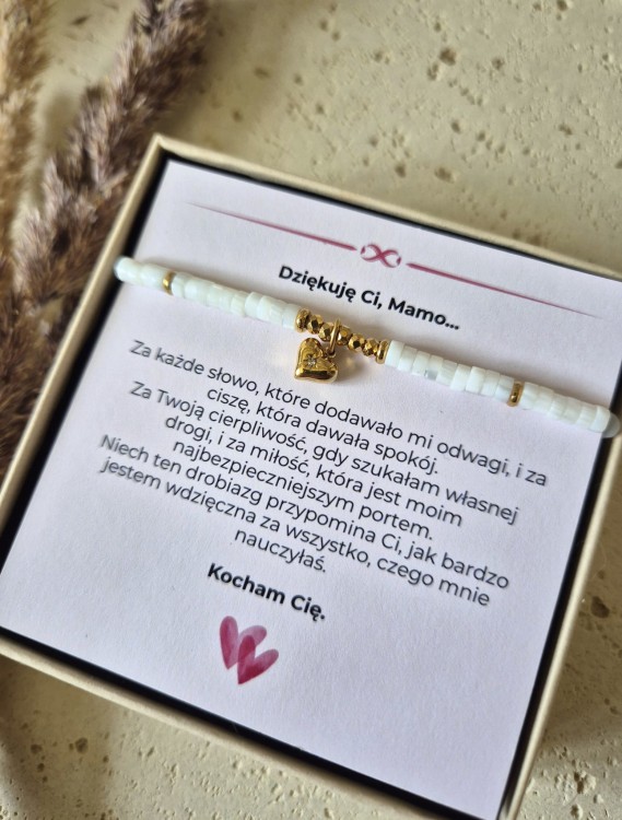 Bransoletka z Sercem Muszla Naturalna Pozłacana 16K | Biżuteria na Dzień Mamy | Prezent z Dedykacją