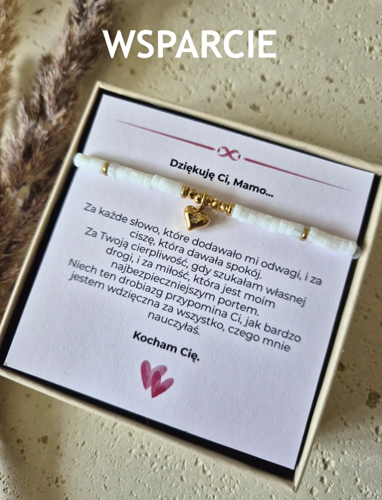 Bransoletka z Sercem Muszla Naturalna Pozłacana 16K | Biżuteria na Dzień Mamy | Prezent z Dedykacją