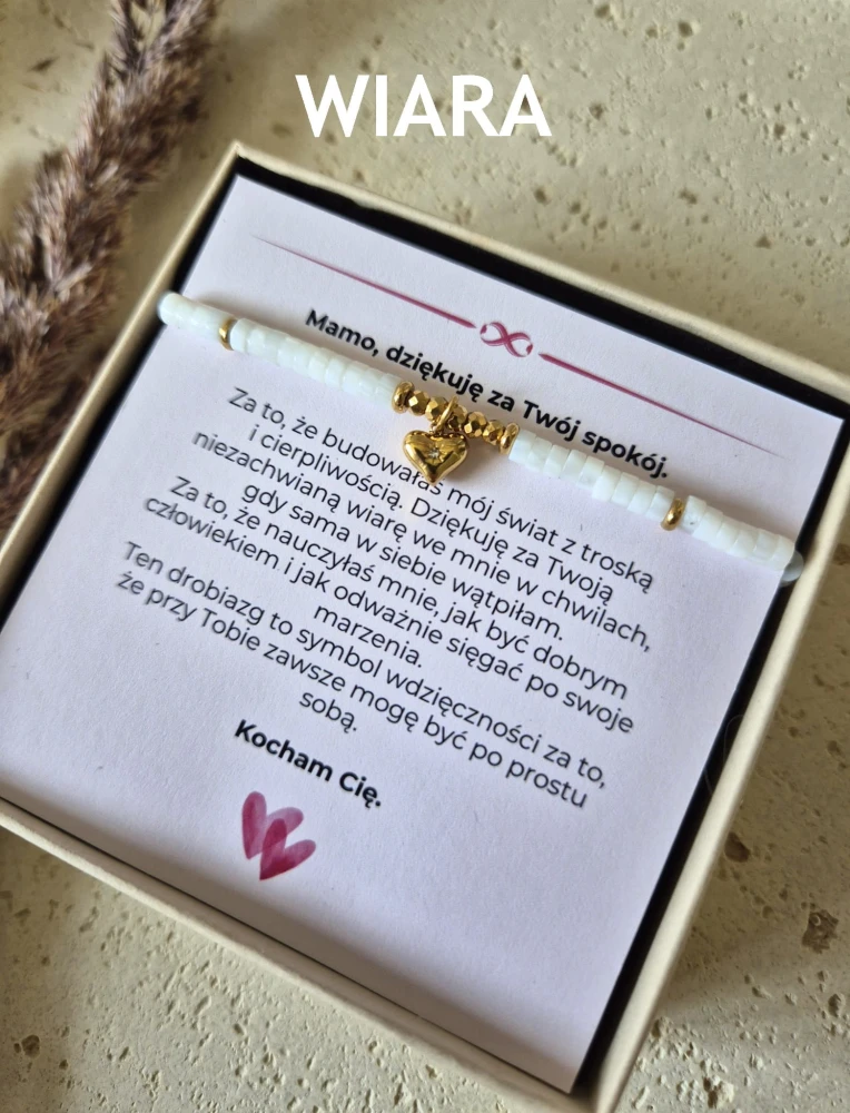 Bransoletka z Sercem Muszla Naturalna Pozłacana 16K | Biżuteria na Dzień Mamy | Prezent z Dedykacją