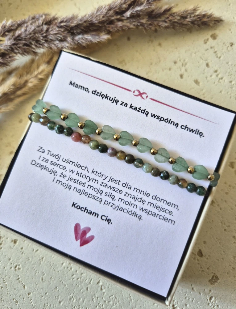 Równowaga i Spokój – Zestaw dla Mamy | Zielony Awenturyn i Agat | Prezent z dedykacją