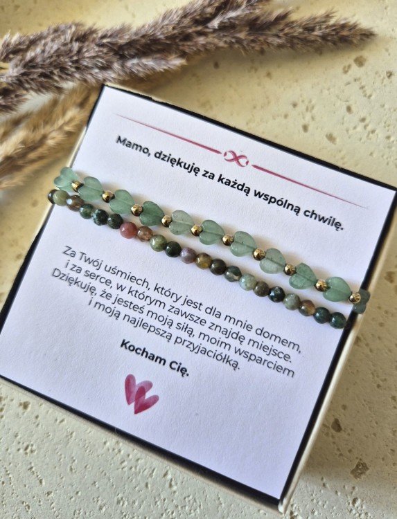 Równowaga i Spokój – Zestaw dla Mamy | Zielony Awenturyn i Agat | Prezent z dedykacją
