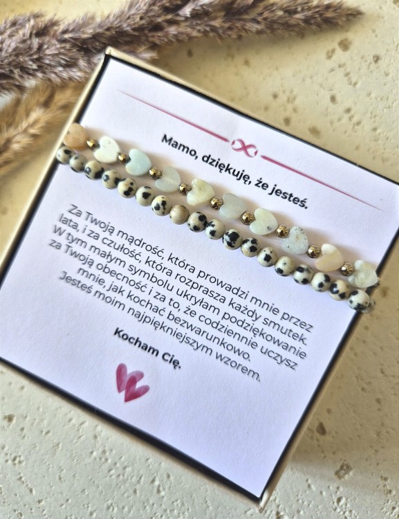 Radość i Optymizm – Zestaw dla Mamy | Jaspis Dalmatyński i Amazonit | Prezent z dedykacją