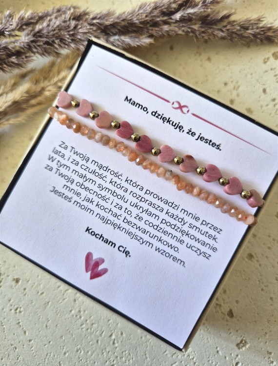 Słoneczna Energia i Spokój – Zestaw dla Mamy | Kamień Słoneczny i Rodonit | Prezent z dedykacją