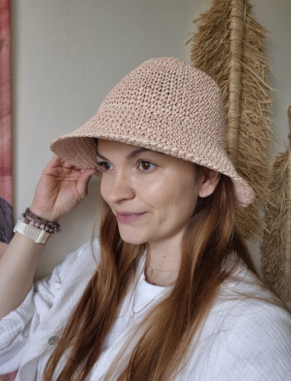 Ażurowy Bucket Hat ELBA na lato | Różowy Letni Kapelusz Damski (Regulowany)