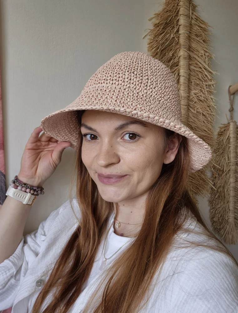 Ażurowy Bucket Hat ELBA na lato | Różowy Letni Kapelusz Damski (Regulowany)