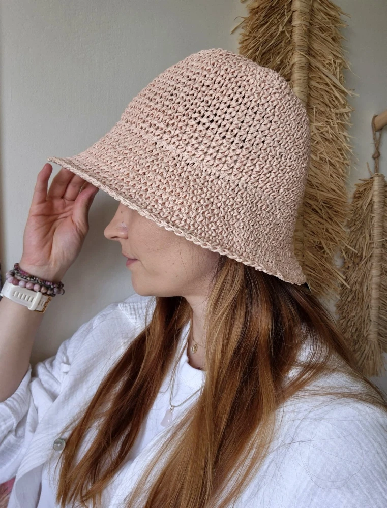 Ażurowy Bucket Hat ELBA na lato | Różowy Letni Kapelusz Damski (Regulowany)