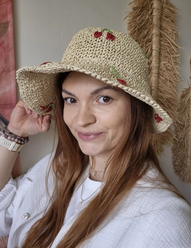 Ażurowy Bucket Hat ELBA na lato | Granatowy Letni Kapelusz Damski (Regulowany)