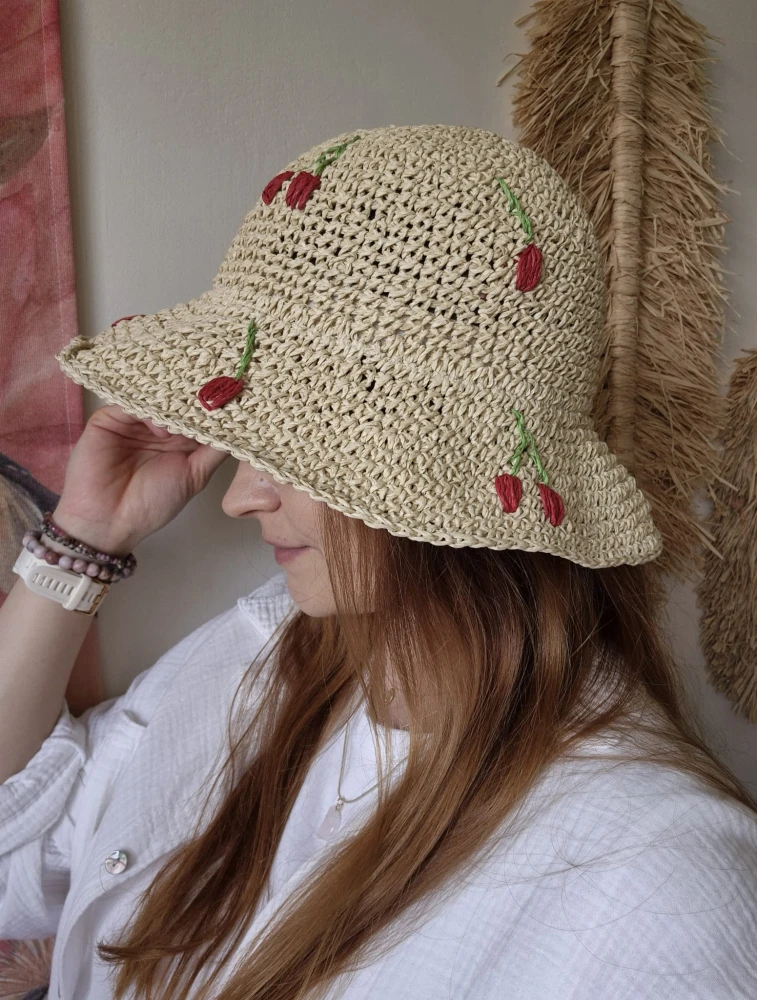 Ażurowy Bucket Hat ELBA na lato | Granatowy Letni Kapelusz Damski (Regulowany)