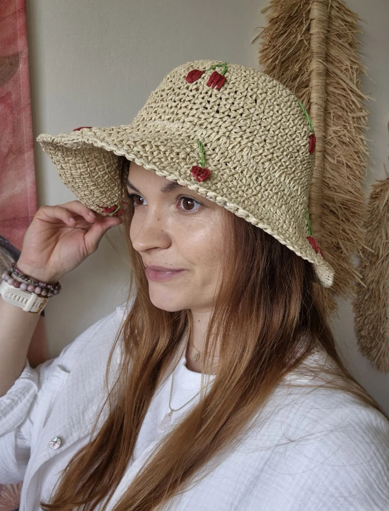 Ażurowy Bucket Hat ELBA na lato | Granatowy Letni Kapelusz Damski (Regulowany)