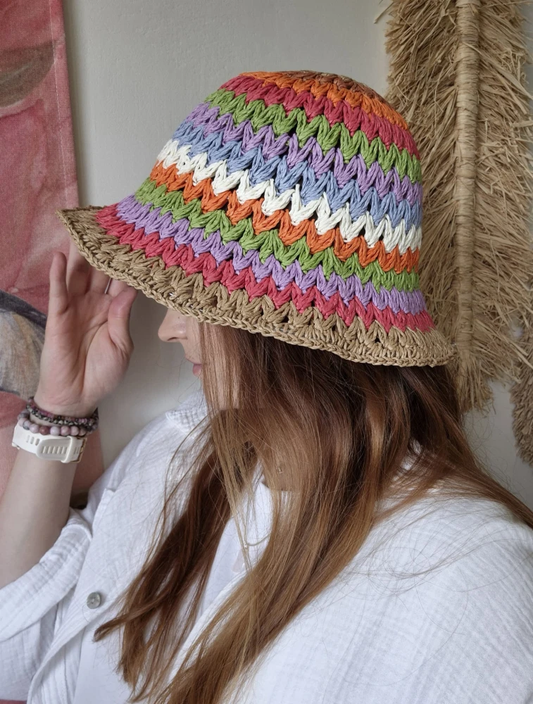 Ażurowy Bucket Hat RAINBOW na lato | Kolorowy Letni Kapelusz Damski