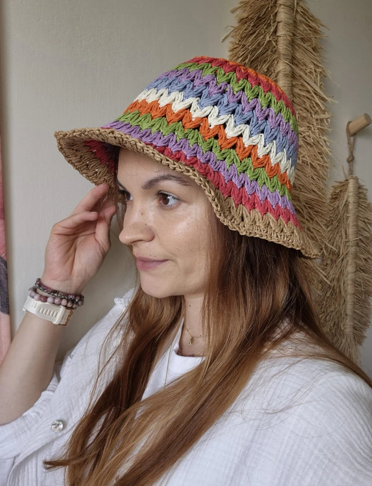 Ażurowy Bucket Hat RAINBOW na lato | Kolorowy Letni Kapelusz Damski