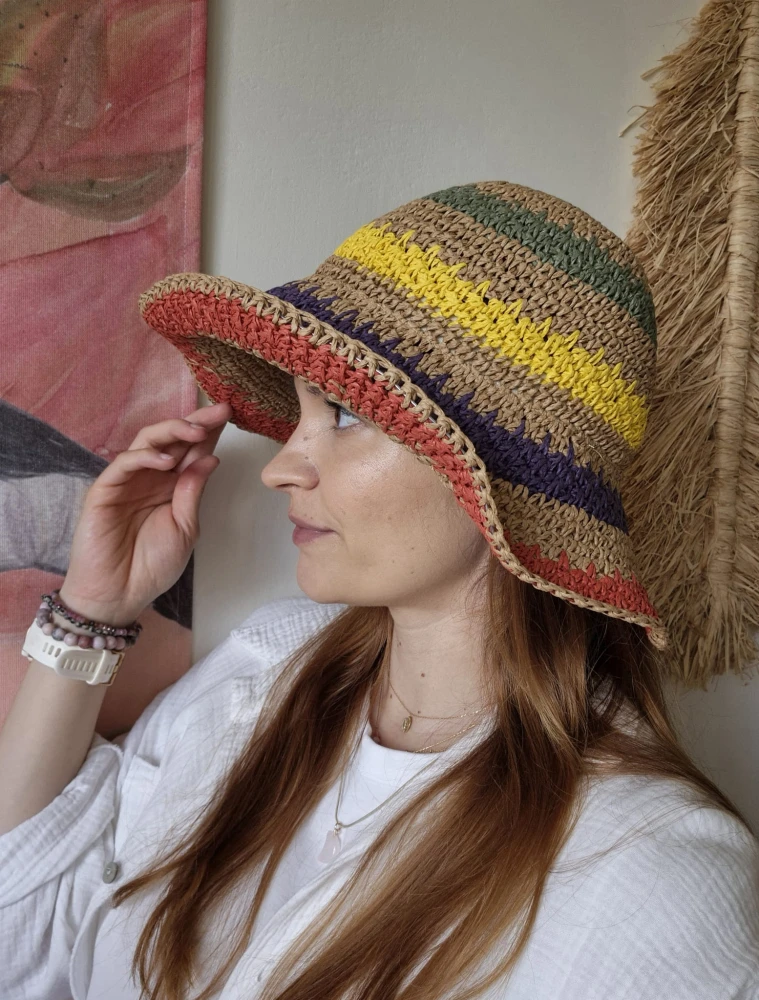 Ażurowy Bucket Hat RAINBOW+ na lato | Kolorowy Letni Kapelusz Damski (Regulowany)