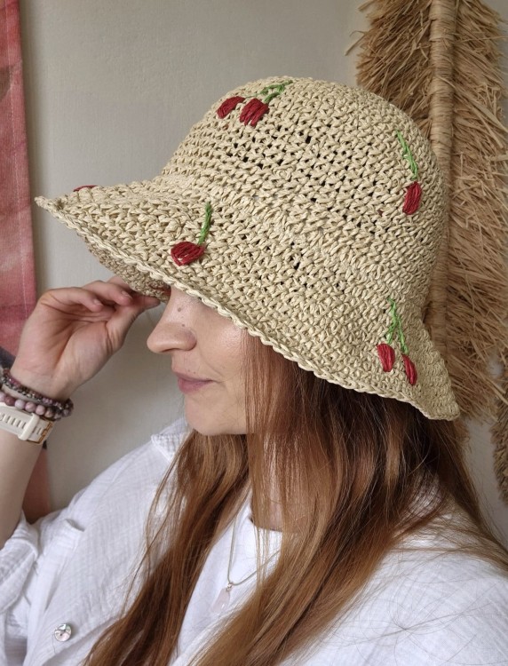 Ażurowy Bucket Hat ELBA na lato | Granatowy Letni Kapelusz Damski (Regulowany)