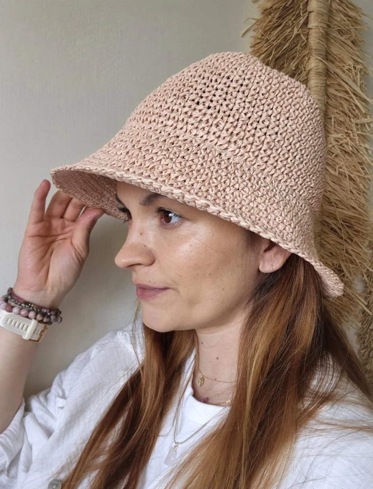 Ażurowy Bucket Hat ELBA na lato | Różowy Letni Kapelusz Damski (Regulowany)