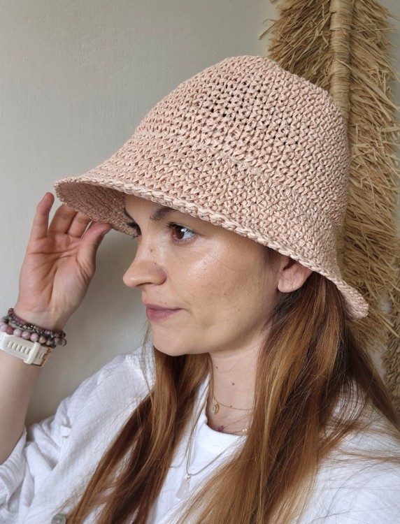 Ażurowy Bucket Hat ELBA na lato | Różowy Letni Kapelusz Damski (Regulowany)