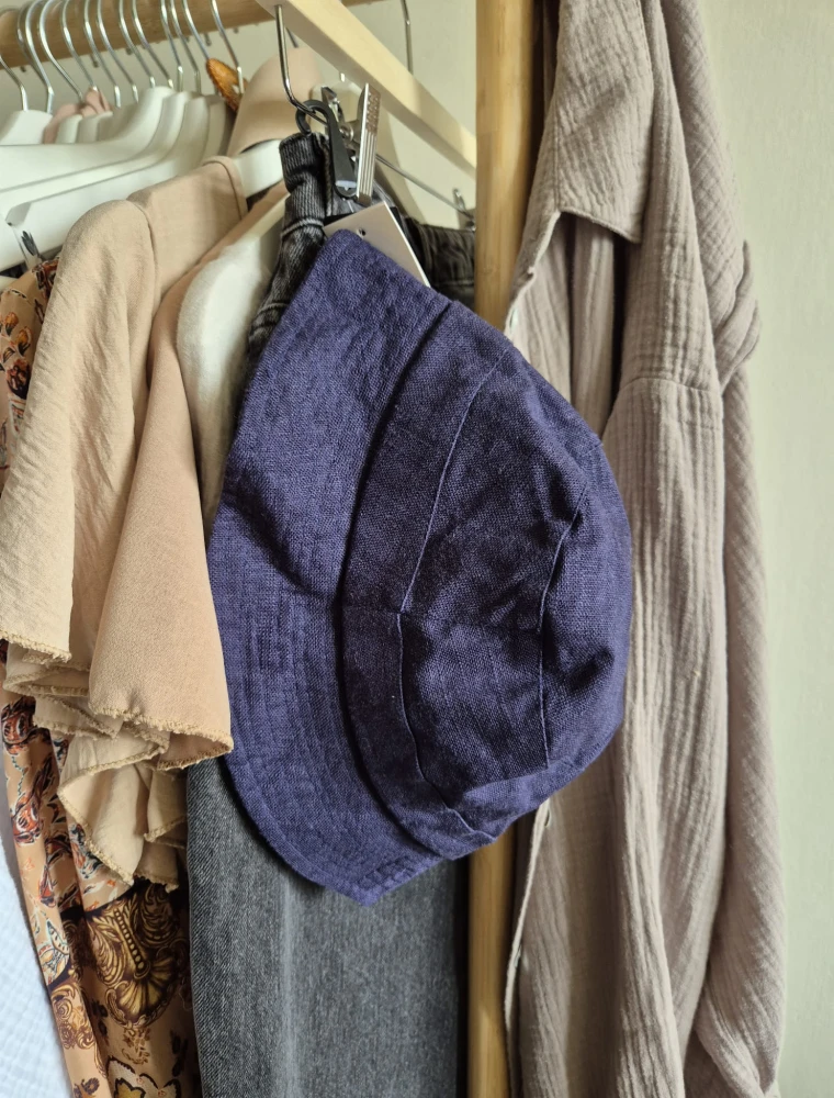 Lniany kapelusz na lato | Bucket hat damski / męski 54-56cm | 100% len granatowy