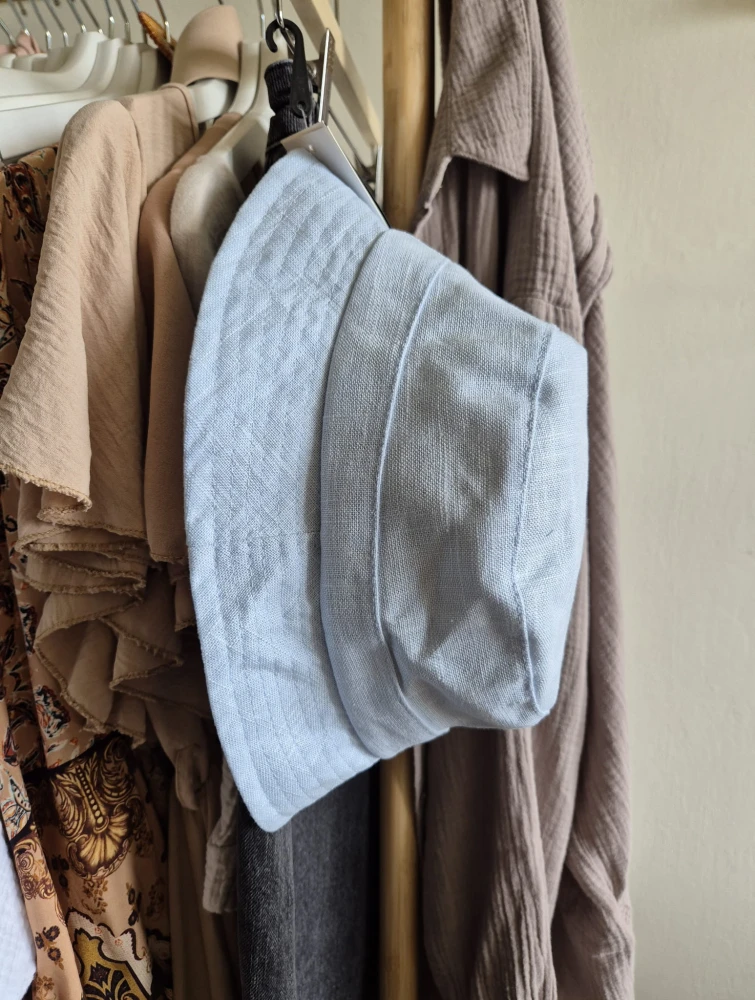 Lniany kapelusz na lato | Bucket hat damski - męski 54-56cm | 100% len, kolor błękitny