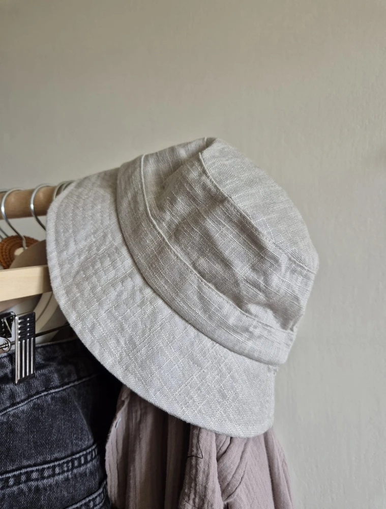 Lniany kapelusz na lato | Bucket hat damski / męski 54-56cm | 100% len szary