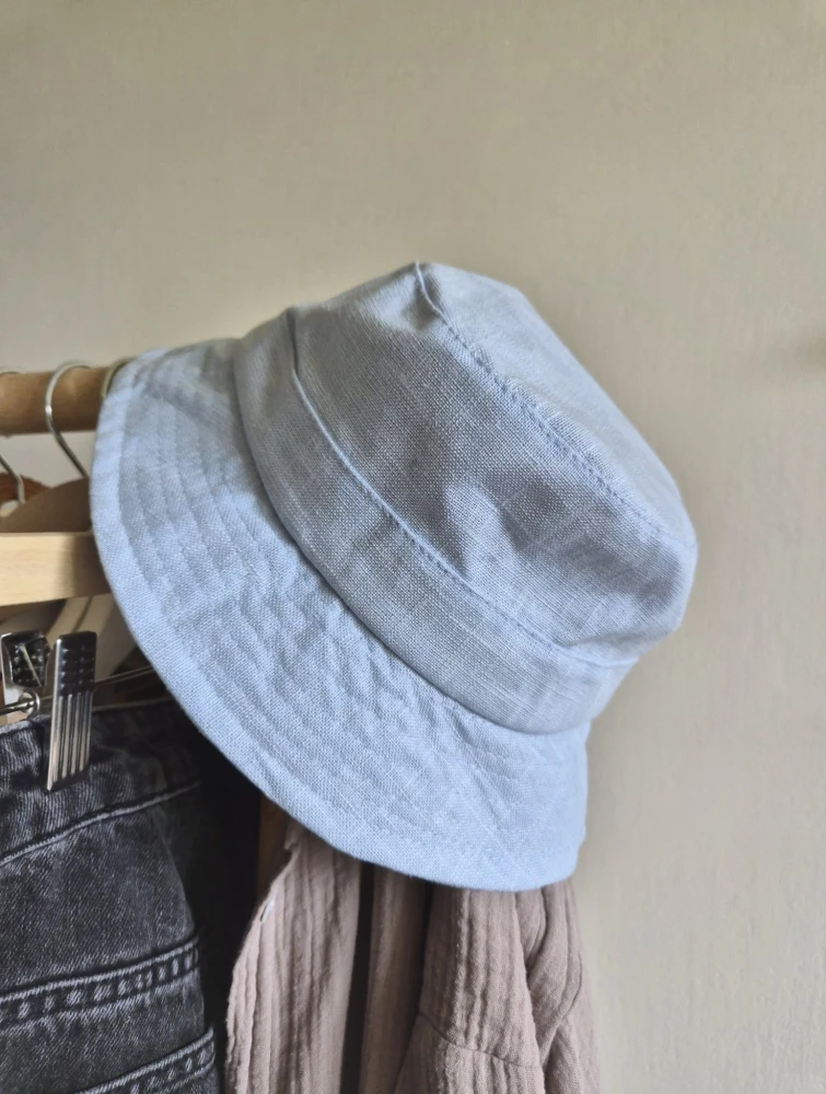 Lniany kapelusz na lato | Bucket hat damski / męski 54-56cm | 100% len błękitn