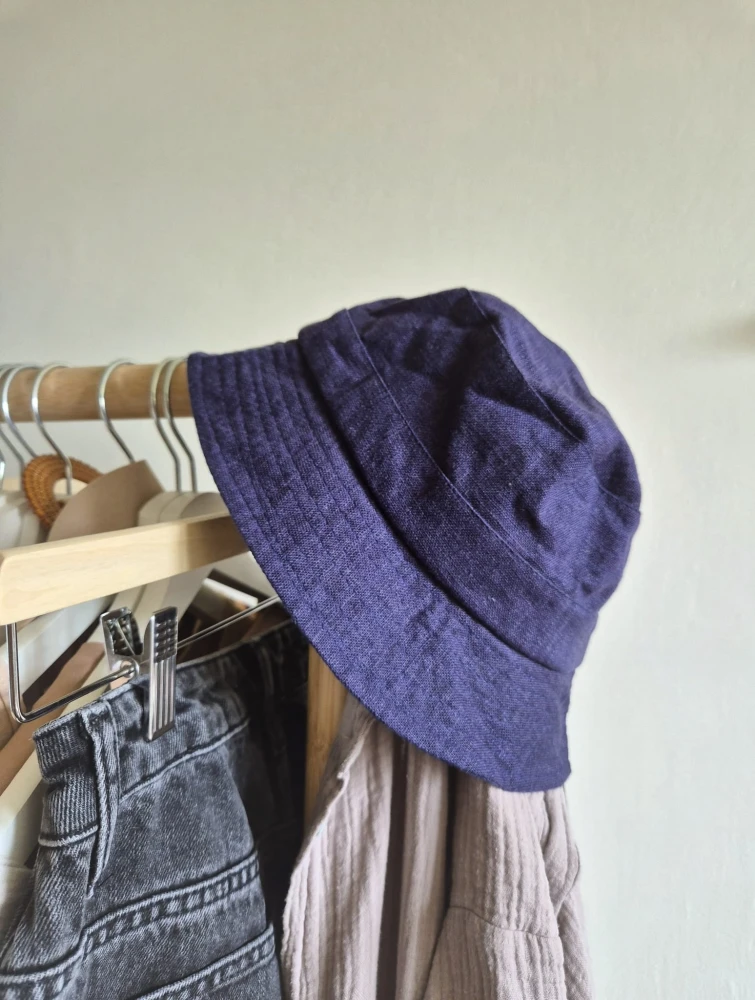 Lniany kapelusz na lato | Bucket hat damski / męski 54-56cm | 100% len granatowy