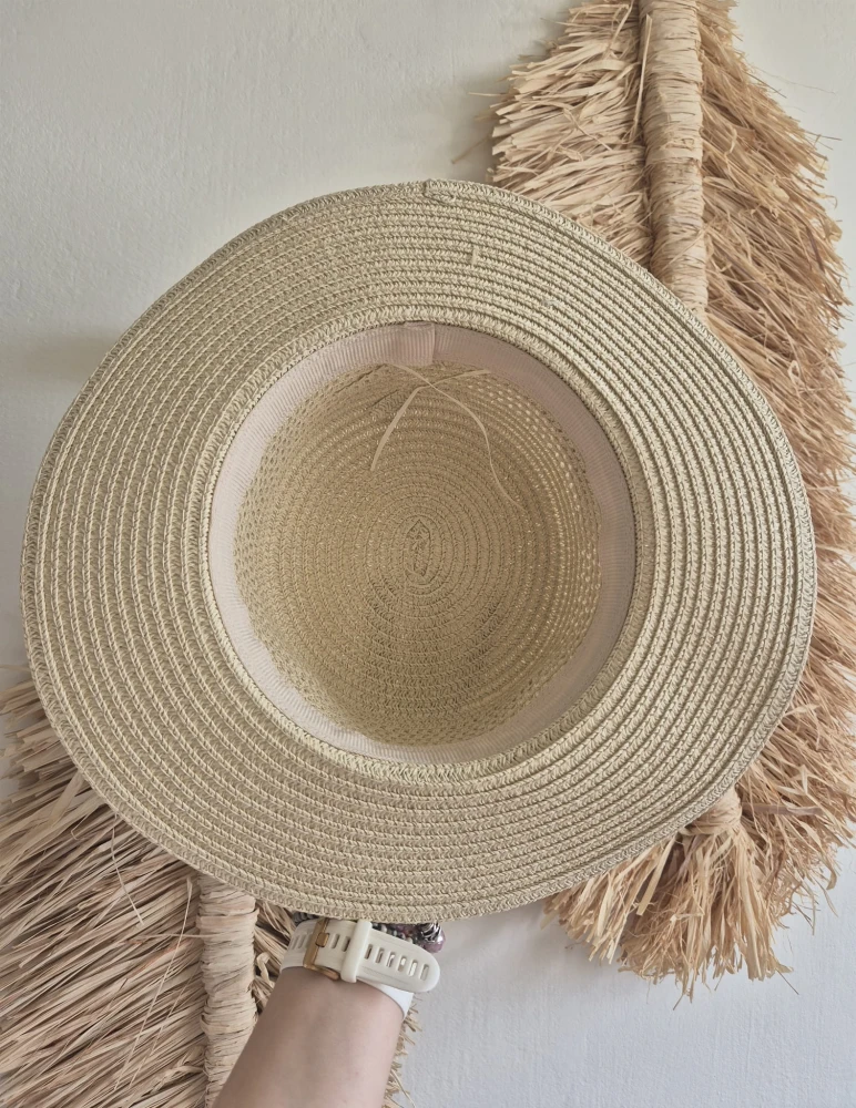 CLEO Kapelusz boater z paskiem w panterkę | Damski kapelusz na lato | Regulowany obwód 55-57cm