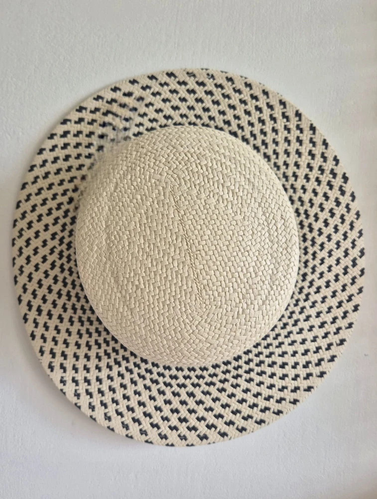 TULA Etno kapelusz boater czarno-biały | Damski sztywny kapelusz na lato | Obwód 54-57cm